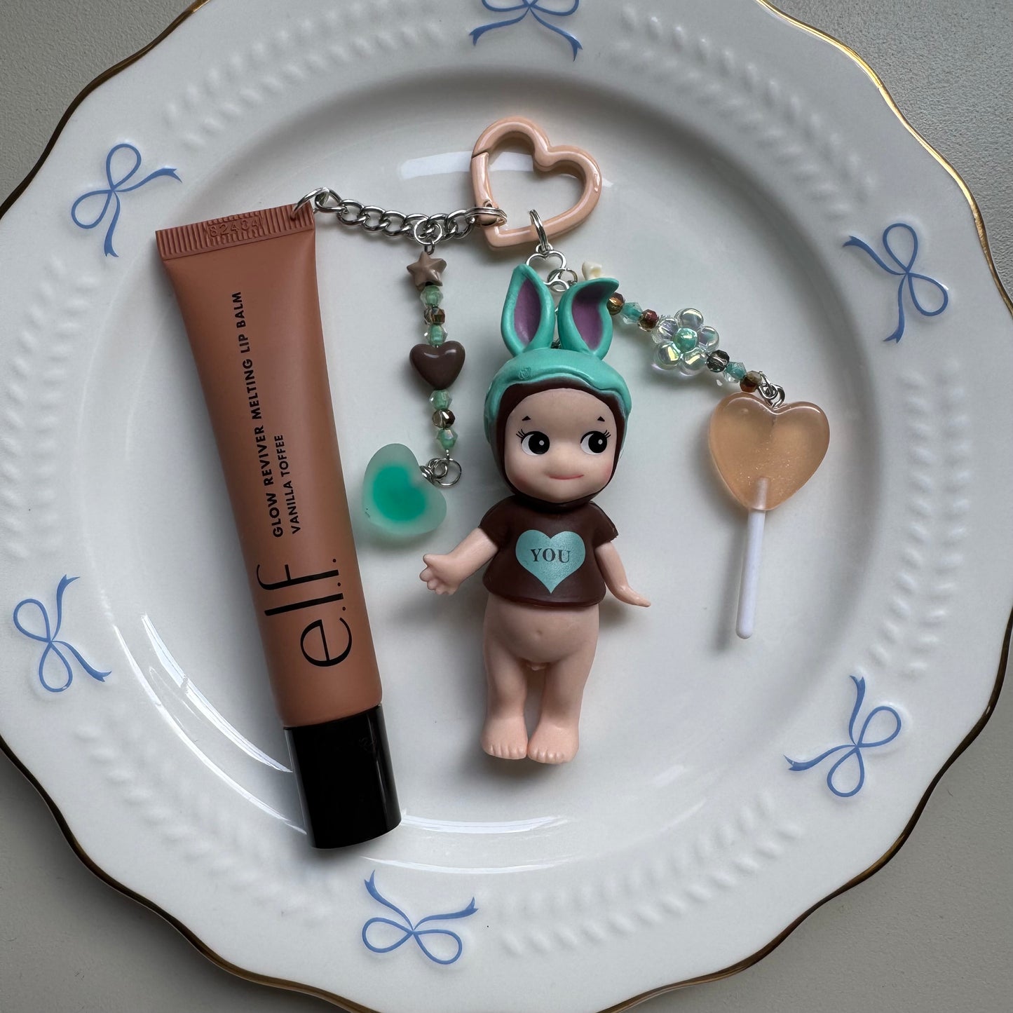 Teal Bunny Sonny Angel Lippie Charm with Mirror