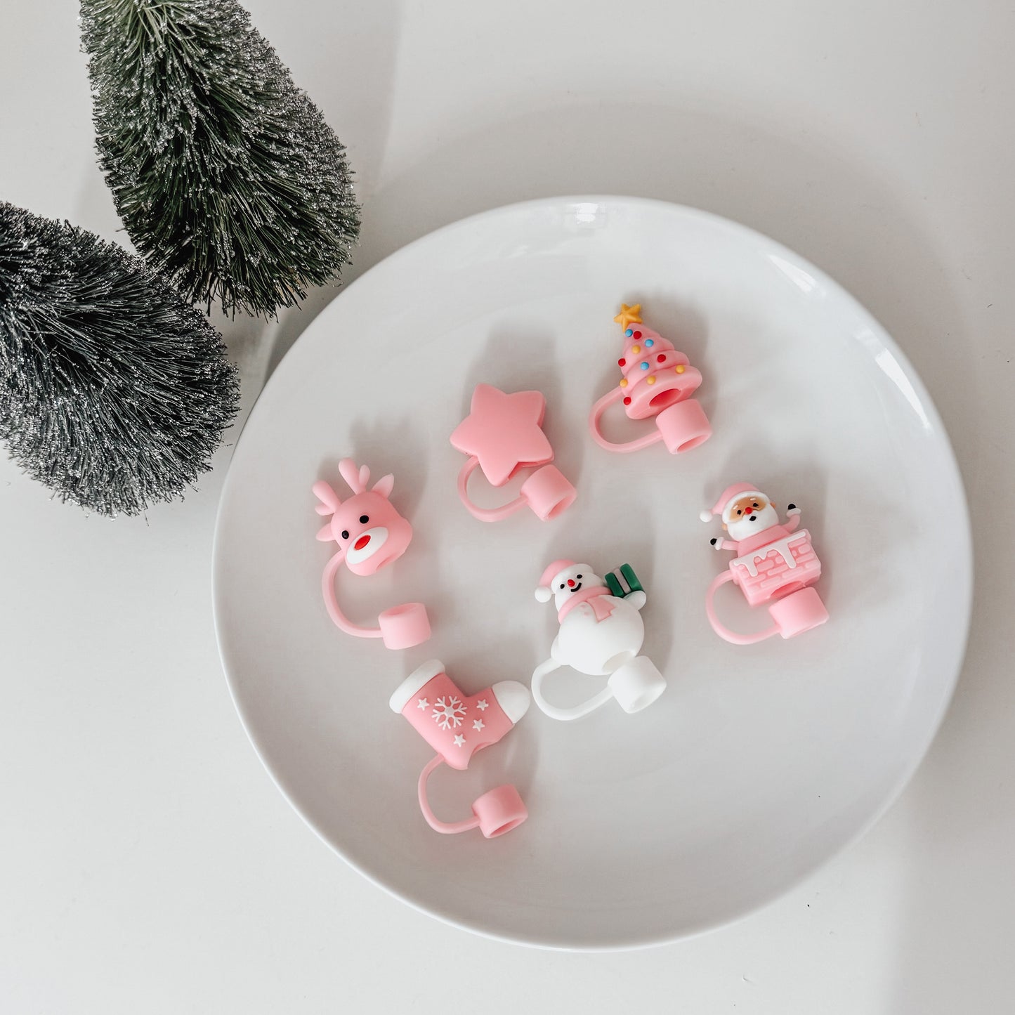 Pink Christmas Straw Toppers 40oz